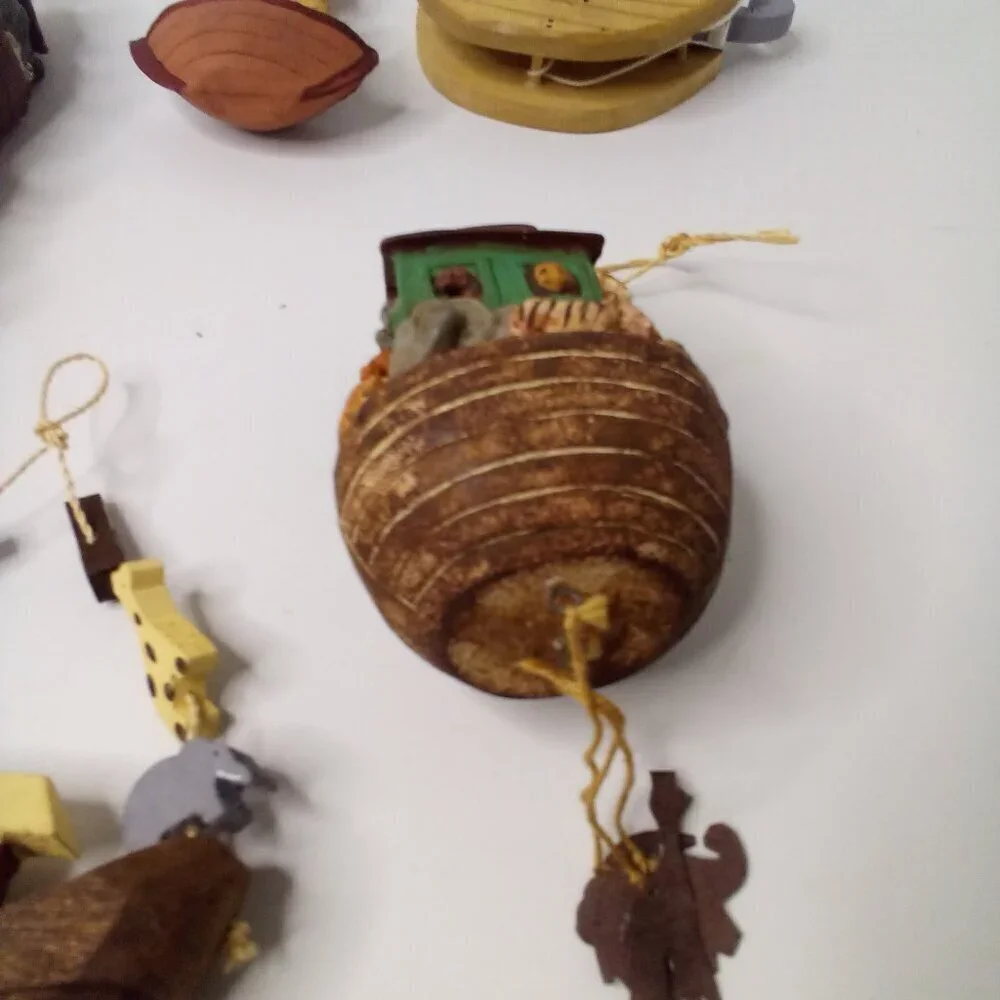 Vintage Wood Noah's Ark Decor Lot Bible Animals Hanging Figures
